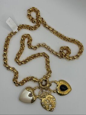 Joan Rivers Vintage Gold-Tone Heart Charm Necklace with Black and Cream Accents